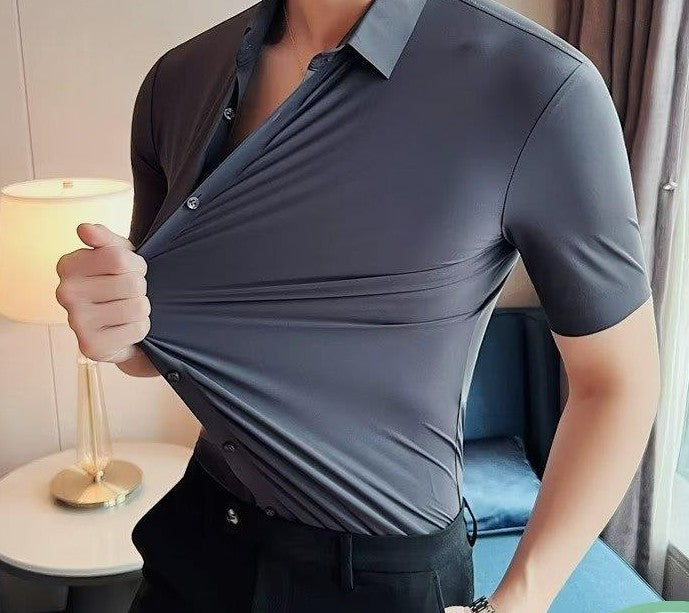 Camisa Casual Sem Costura – Seda Leve, Alta Elasticidade, Caimento Premium