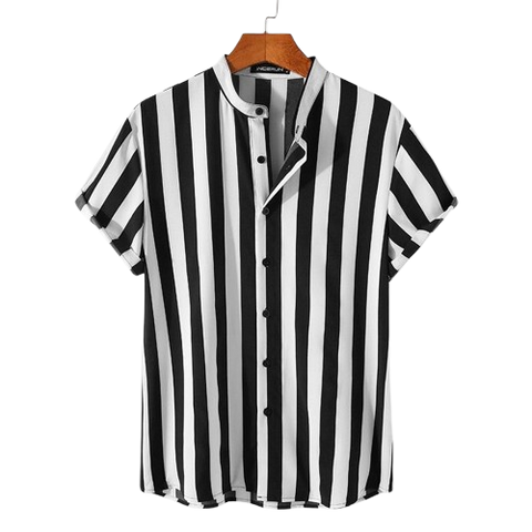 Camisa Manga Curta com Gola Padre Listrada